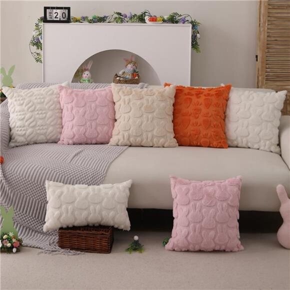 Easter Pillow Covers 18x18 inch Set of 2 Easter Decoration Cream White - Picture 6 of 7